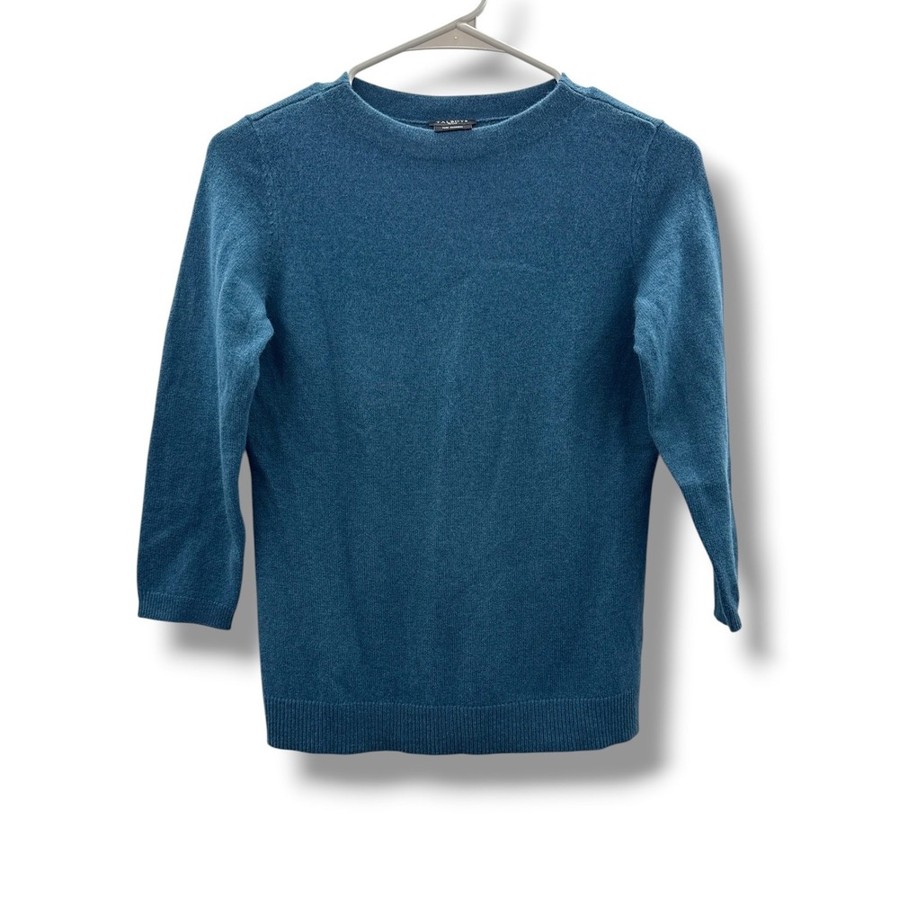 Talbots Pure Cashmere Sweater Womens XSP Teal‎ Blue Crew Neck 3/4 Sleeve Petite